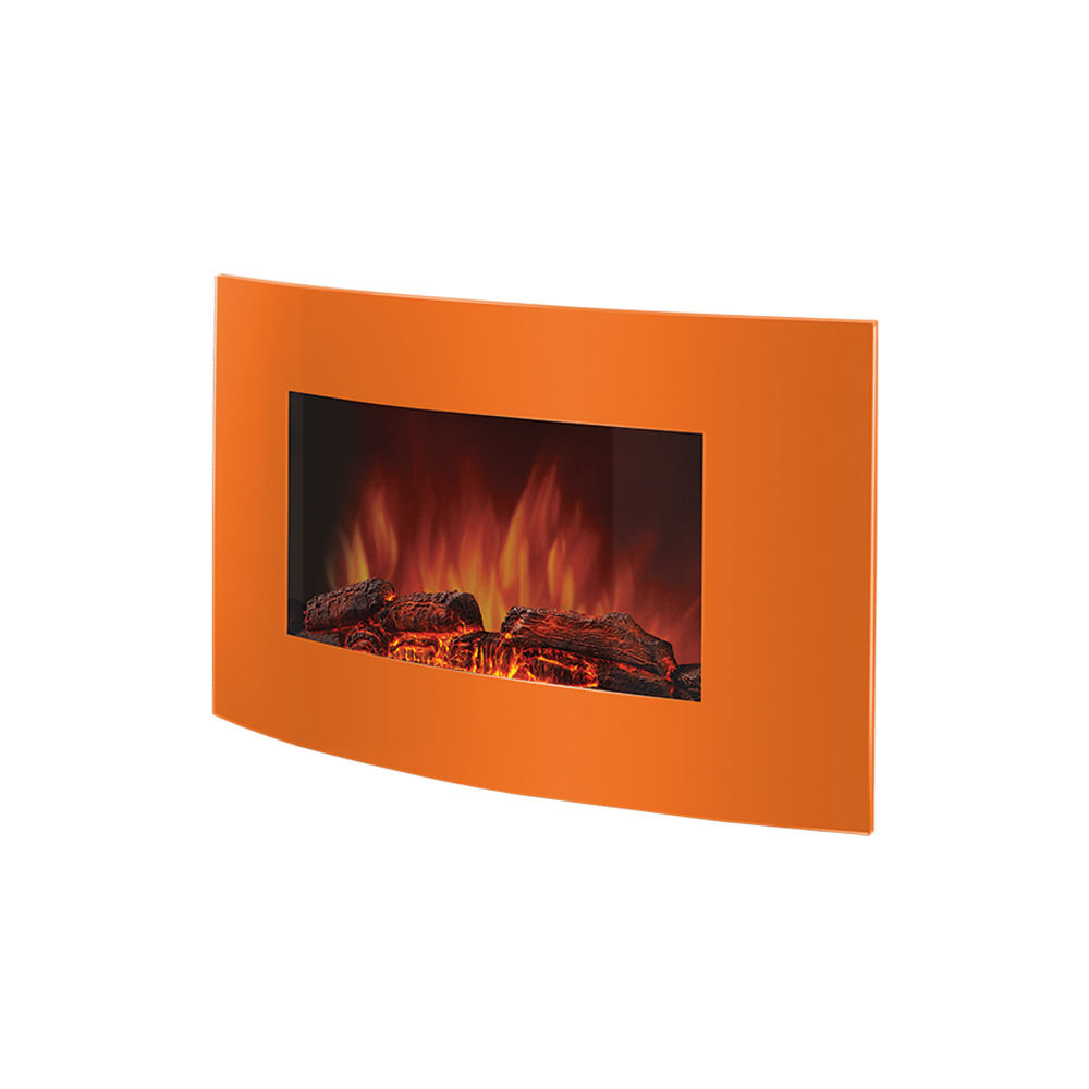 Electrolux EFP/W 1200URLS помаранчевий настінний електрокамін з панорамним екраном. Вбудований обігрів, в комплекті на вибір муляж дров або біле каміння.